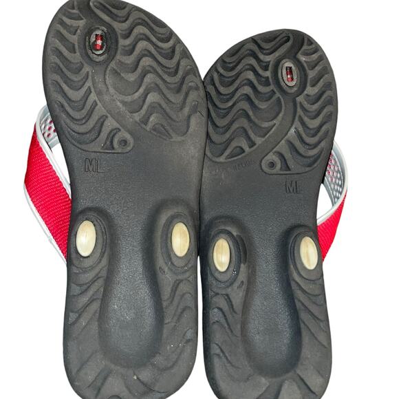Okabashi Flip Flops Breeze Sandals M/L Red Silver Arch Support Unisex Casual - Picture 8 of 11